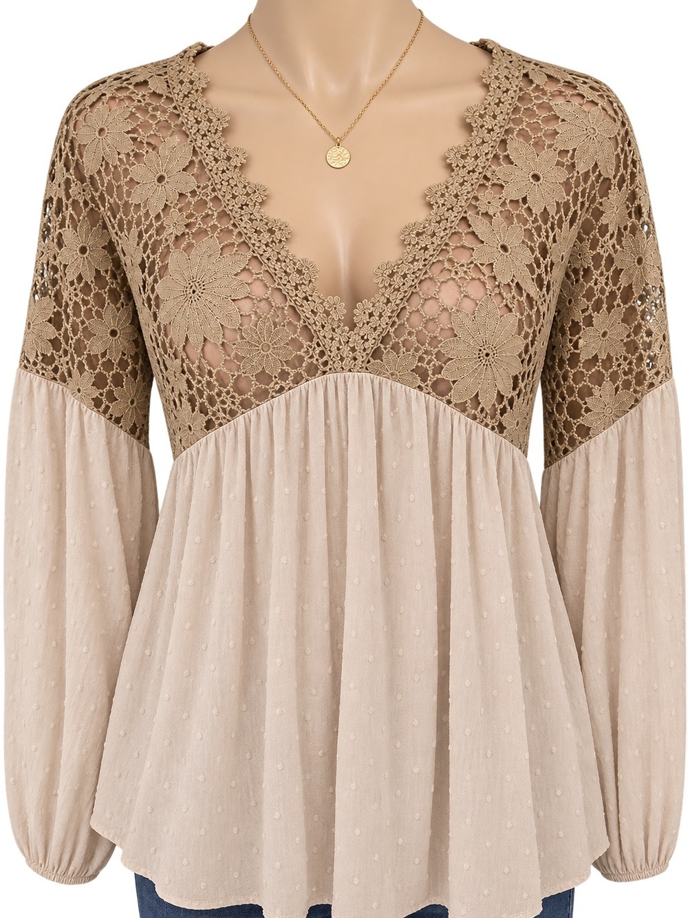 Oddy Boho Floral Embroidery Lace & Swiss Dot Bohemian Blouse Cottagecore Small